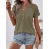 image:imageANRABESS Womens Short Sleeve Lace Shirt  Trendy Henley V Neck Blouse Versatile Business Casual Office Top for Work amp SummerArmy Green