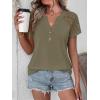 image:imageANRABESS Womens Short Sleeve Lace Shirt  Trendy Henley V Neck Blouse Versatile Business Casual Office Top for Work amp SummerArmy Green