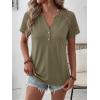 image:imageANRABESS Womens Short Sleeve Lace Shirt  Trendy Henley V Neck Blouse Versatile Business Casual Office Top for Work amp SummerArmy Green