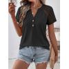 image:imageANRABESS Womens Short Sleeve Lace Shirt  Trendy Henley V Neck Blouse Versatile Business Casual Office Top for Work amp SummerBlack