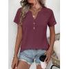 image:imageANRABESS Womens Short Sleeve Lace Shirt  Trendy Henley V Neck Blouse Versatile Business Casual Office Top for Work amp SummerBurgundy