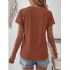 image:imageANRABESS Womens Short Sleeve Lace Shirt  Trendy Henley V Neck Blouse Versatile Business Casual Office Top for Work amp SummerBurnt Brown
