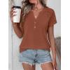 image:imageANRABESS Womens Short Sleeve Lace Shirt  Trendy Henley V Neck Blouse Versatile Business Casual Office Top for Work amp SummerBurnt Brown