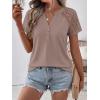 image:imageANRABESS Womens Short Sleeve Lace Shirt  Trendy Henley V Neck Blouse Versatile Business Casual Office Top for Work amp SummerLight Coffee