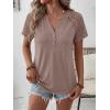 image:imageANRABESS Womens Short Sleeve Lace Shirt  Trendy Henley V Neck Blouse Versatile Business Casual Office Top for Work amp SummerLight Coffee