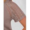 image:imageANRABESS Womens Short Sleeve Lace Shirt  Trendy Henley V Neck Blouse Versatile Business Casual Office Top for Work amp SummerLight Coffee