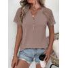 image:imageANRABESS Womens Short Sleeve Lace Shirt  Trendy Henley V Neck Blouse Versatile Business Casual Office Top for Work amp SummerLight Coffee