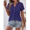 image:imageANRABESS Womens Short Sleeve Lace Shirt  Trendy Henley V Neck Blouse Versatile Business Casual Office Top for Work amp SummerNavy Blue