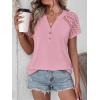 image:imageANRABESS Womens Short Sleeve Lace Shirt  Trendy Henley V Neck Blouse Versatile Business Casual Office Top for Work amp SummerPink