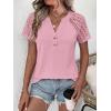 image:imageANRABESS Womens Short Sleeve Lace Shirt  Trendy Henley V Neck Blouse Versatile Business Casual Office Top for Work amp SummerPink