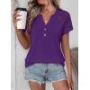 image:imageANRABESS Womens Short Sleeve Lace Shirt  Trendy Henley V Neck Blouse Versatile Business Casual Office Top for Work amp SummerPurple