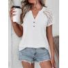 image:imageANRABESS Womens Short Sleeve Lace Shirt  Trendy Henley V Neck Blouse Versatile Business Casual Office Top for Work amp SummerWhite