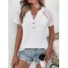image:imageANRABESS Womens Short Sleeve Lace Shirt  Trendy Henley V Neck Blouse Versatile Business Casual Office Top for Work amp SummerWhite