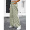 image:imageANRABESS Womens Striped Gingham Pants 2026 Pajama Drawstring Wide Leg Lounge Plaid Pants Cute Casual Trousers with PocketsArmy Green White Plaid