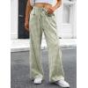image:imageANRABESS Womens Striped Gingham Pants 2026 Pajama Drawstring Wide Leg Lounge Plaid Pants Cute Casual Trousers with PocketsArmy Green White Plaid