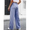 image:imageANRABESS Womens Striped Gingham Pants 2026 Pajama Drawstring Wide Leg Lounge Plaid Pants Cute Casual Trousers with PocketsBlue White Plaid