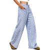 image:imageANRABESS Womens Striped Gingham Pants 2026 Pajama Drawstring Wide Leg Lounge Plaid Pants Cute Casual Trousers with PocketsBlue White Plaid