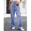 image:imageANRABESS Womens Striped Gingham Pants 2026 Pajama Drawstring Wide Leg Lounge Plaid Pants Cute Casual Trousers with PocketsBlue White Plaid