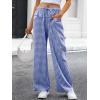 image:imageANRABESS Womens Striped Gingham Pants 2026 Pajama Drawstring Wide Leg Lounge Plaid Pants Cute Casual Trousers with PocketsBlue White Plaid