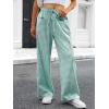 image:imageANRABESS Womens Striped Gingham Pants 2026 Pajama Drawstring Wide Leg Lounge Plaid Pants Cute Casual Trousers with PocketsGreen White Plaid