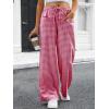 image:imageANRABESS Womens Striped Gingham Pants 2026 Pajama Drawstring Wide Leg Lounge Plaid Pants Cute Casual Trousers with PocketsRed White Plaid