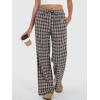 image:imageANRABESS Womens Striped Gingham Pants 2026 Spring Pajama Lounge Boxer Pants Casual Wide Leg Drawstring PJ Bottoms TrousersMulti Coffee Plaid
