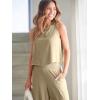 image:imageANRABESS Womens Summer 2 Piece Outfits Sleeveless Crop Top Capri Wide Leg Pants Jumpsuit Linen Lounge Beach Travel SetsApricot