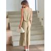 image:imageANRABESS Womens Summer 2 Piece Outfits Sleeveless Crop Top Capri Wide Leg Pants Jumpsuit Linen Lounge Beach Travel SetsApricot