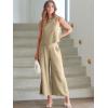 image:imageANRABESS Womens Summer 2 Piece Outfits Sleeveless Crop Top Capri Wide Leg Pants Jumpsuit Linen Lounge Beach Travel SetsApricot