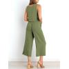 image:imageANRABESS Womens Summer 2 Piece Outfits Sleeveless Crop Top Capri Wide Leg Pants Jumpsuit Linen Lounge Beach Travel SetsArmy Green