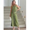 image:imageANRABESS Womens Summer 2 Piece Outfits Sleeveless Crop Top Capri Wide Leg Pants Jumpsuit Linen Lounge Beach Travel SetsArmy Green