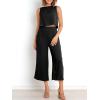 image:imageANRABESS Womens Summer 2 Piece Outfits Sleeveless Crop Top Capri Wide Leg Pants Jumpsuit Linen Lounge Beach Travel SetsBlack