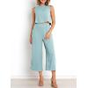 image:imageANRABESS Womens Summer 2 Piece Outfits Sleeveless Crop Top Capri Wide Leg Pants Jumpsuit Linen Lounge Beach Travel SetsBlue