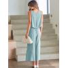 image:imageANRABESS Womens Summer 2 Piece Outfits Sleeveless Crop Top Capri Wide Leg Pants Jumpsuit Linen Lounge Beach Travel SetsBlue