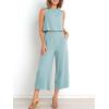 image:imageANRABESS Womens Summer 2 Piece Outfits Sleeveless Crop Top Capri Wide Leg Pants Jumpsuit Linen Lounge Beach Travel SetsBlue