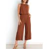 image:imageANRABESS Womens Summer 2 Piece Outfits Sleeveless Crop Top Capri Wide Leg Pants Jumpsuit Linen Lounge Beach Travel SetsBrick Red