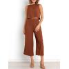 image:imageANRABESS Womens Summer 2 Piece Outfits Sleeveless Crop Top Capri Wide Leg Pants Jumpsuit Linen Lounge Beach Travel SetsBrick Red