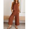 image:imageANRABESS Womens Summer 2 Piece Outfits Sleeveless Crop Top Capri Wide Leg Pants Jumpsuit Linen Lounge Beach Travel SetsBrick Red