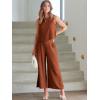 image:imageANRABESS Womens Summer 2 Piece Outfits Sleeveless Crop Top Capri Wide Leg Pants Jumpsuit Linen Lounge Beach Travel SetsBrick Red