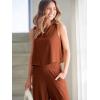 image:imageANRABESS Womens Summer 2 Piece Outfits Sleeveless Crop Top Capri Wide Leg Pants Jumpsuit Linen Lounge Beach Travel SetsBrick Red