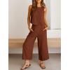 image:imageANRABESS Womens Summer 2 Piece Outfits Sleeveless Crop Top Capri Wide Leg Pants Jumpsuit Linen Lounge Beach Travel SetsBrown
