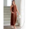 image:imageANRABESS Womens Summer 2 Piece Outfits Sleeveless Crop Top Capri Wide Leg Pants Jumpsuit Linen Lounge Beach Travel SetsBrown