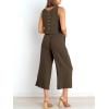 image:imageANRABESS Womens Summer 2 Piece Outfits Sleeveless Crop Top Capri Wide Leg Pants Jumpsuit Linen Lounge Beach Travel SetsCoffee