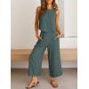 image:imageANRABESS Womens Summer 2 Piece Outfits Sleeveless Crop Top Capri Wide Leg Pants Jumpsuit Linen Lounge Beach Travel SetsDark Gray