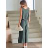 image:imageANRABESS Womens Summer 2 Piece Outfits Sleeveless Crop Top Capri Wide Leg Pants Jumpsuit Linen Lounge Beach Travel SetsDark Gray