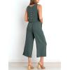 image:imageANRABESS Womens Summer 2 Piece Outfits Sleeveless Crop Top Capri Wide Leg Pants Jumpsuit Linen Lounge Beach Travel SetsDark Gray