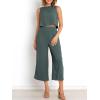 image:imageANRABESS Womens Summer 2 Piece Outfits Sleeveless Crop Top Capri Wide Leg Pants Jumpsuit Linen Lounge Beach Travel SetsDark Gray