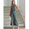 image:imageANRABESS Womens Summer 2 Piece Outfits Sleeveless Crop Top Capri Wide Leg Pants Jumpsuit Linen Lounge Beach Travel SetsDark Gray