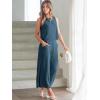 image:imageANRABESS Womens Summer 2 Piece Outfits Sleeveless Crop Top Capri Wide Leg Pants Jumpsuit Linen Lounge Beach Travel SetsDeep Blue