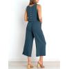 image:imageANRABESS Womens Summer 2 Piece Outfits Sleeveless Crop Top Capri Wide Leg Pants Jumpsuit Linen Lounge Beach Travel SetsDeep Blue